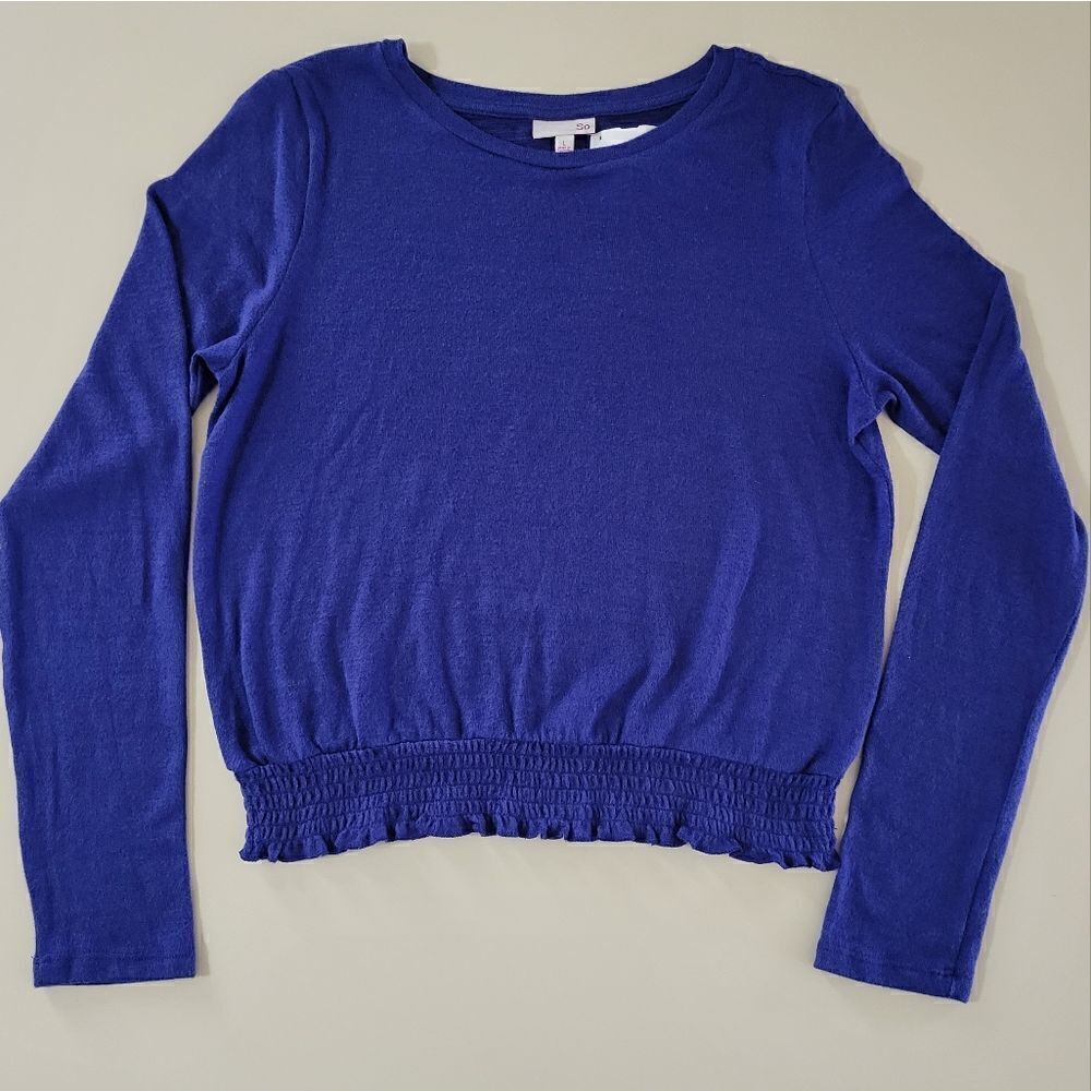 SO Women's Julien Blue Super Cozy Double Brushed Smocked Tee Shirt